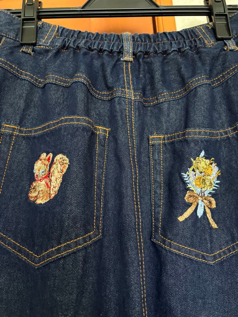 ⭐️yukiemon トランポリン刺繍　デニムロングスカート美品