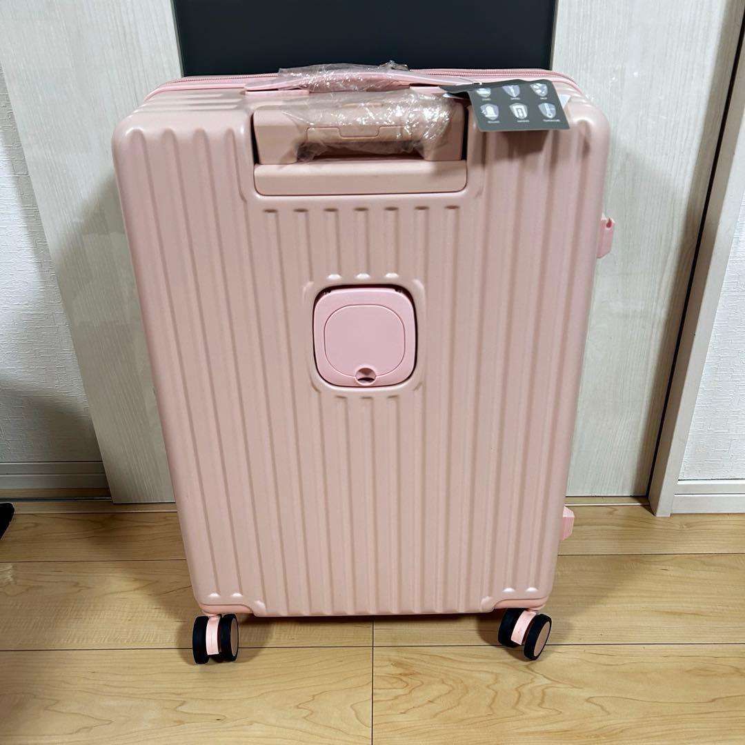 美品✨ スーツケース キャリーケース フロントオープン Mピンク カバー付き