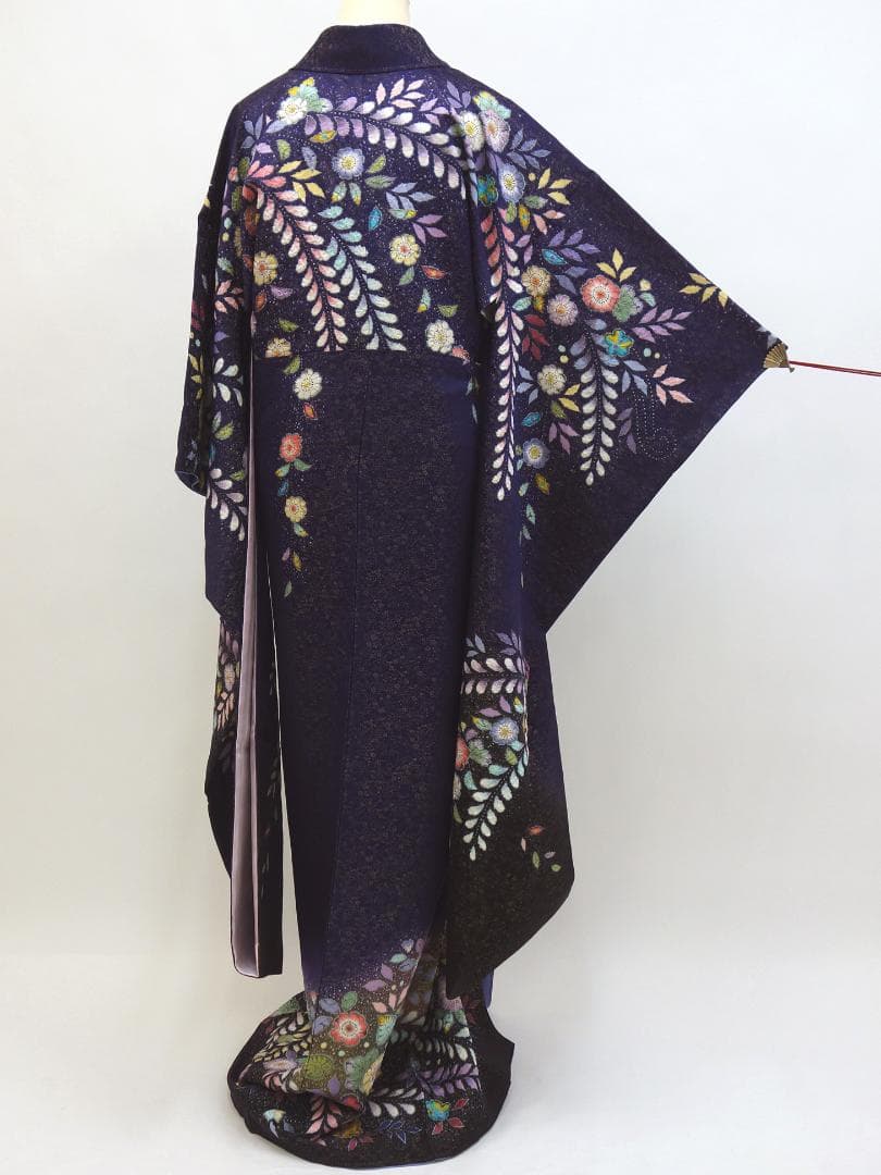 中古美品 振袖 長襦袢 帯揚げ 作家物 辻ヶ花 金糸 紫■ON71104-14