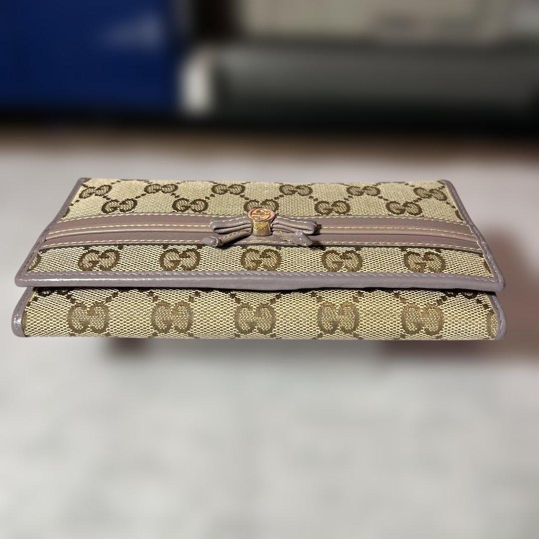 GUCCI グッチ GGキャンバス リボン 2つ折り長財布