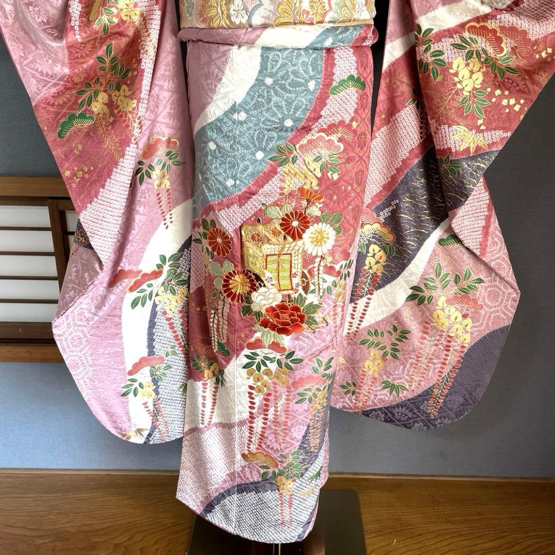 振袖フルセット　低身長　絞り　手刺繍　成人式振袖　振袖　裄丈66 ➕サイズ