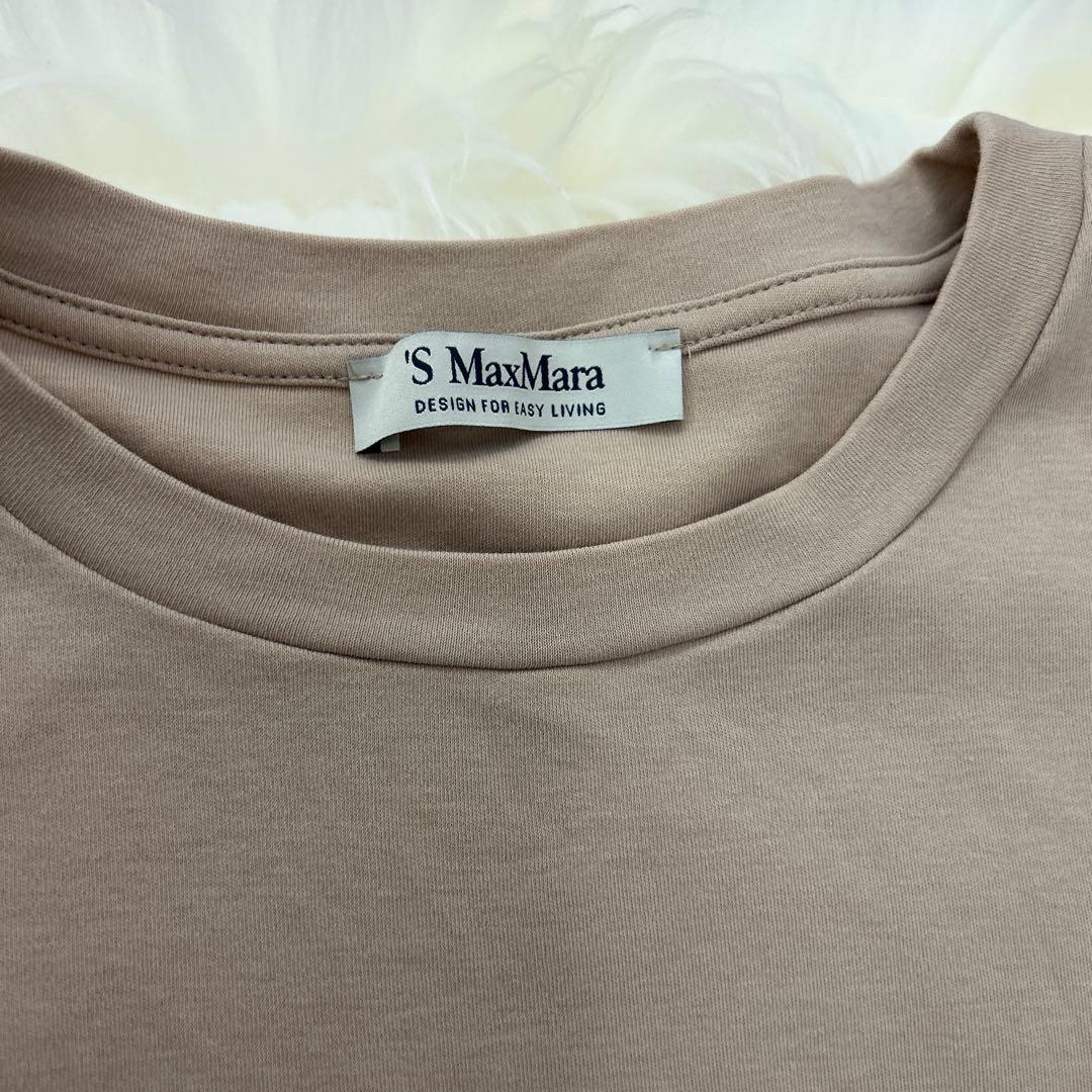 美品 マックスマーラ S’MaxMara ベージュ ロゴ入りTシャツ