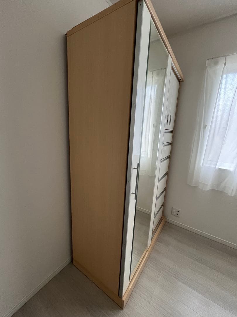 ミラー付き ワードローブ 収納タンス H190cm