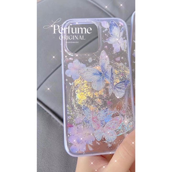 バタフライ♡キラキラ✨レインボー 花 フラワー 惑星 フチ iPhoneケース