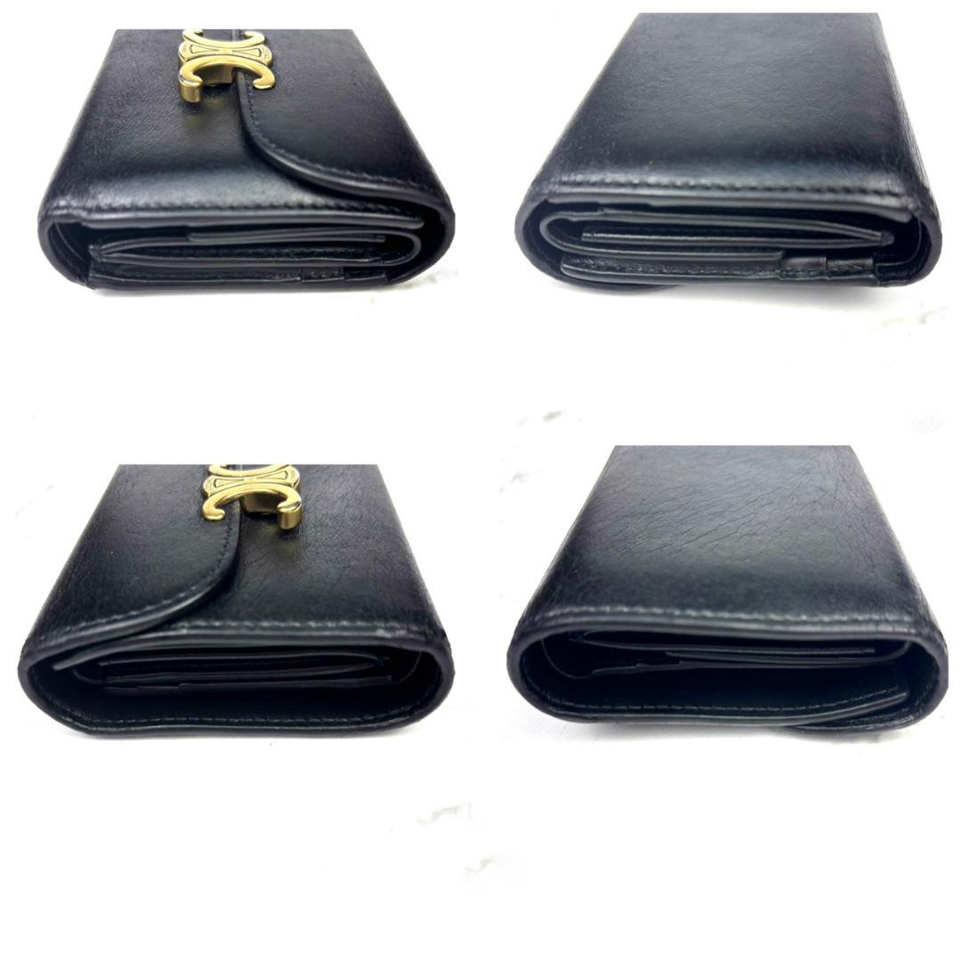 【極上美品】CELINE⭐セリーヌ【トリオンフ⭐箱付】折り財布 ゴールド金具⭐黒
