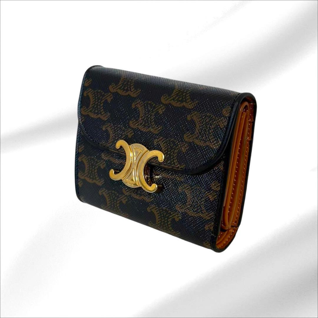 極美品✨ CELINE セリーヌ トリオンフ ブラウン レザー 三つ折り 財布