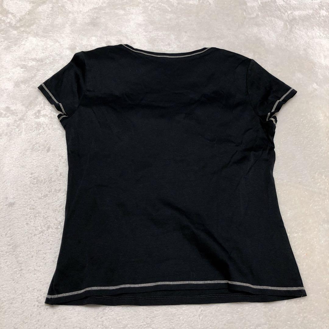 【極美品】ランバンコレクション　黒　ブラック　大きなリボン　ロゴ刺繍
