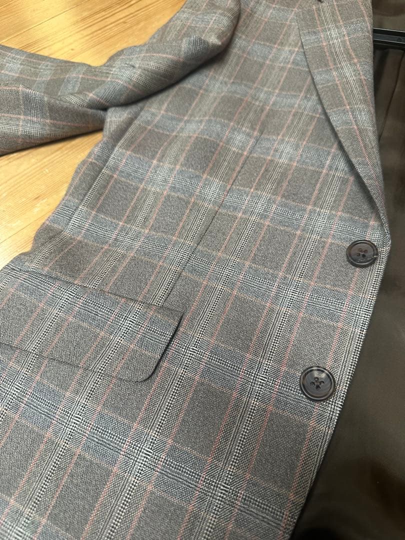 Paul Smith メンズスーツ グレーンチェック柄（グレー✖️ピンク）Lサイズ
