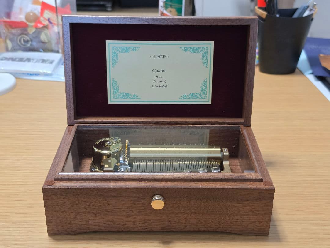 【美品】Sankyo ORPHEUS 50 カノン ウォルナットオルゴール日本製