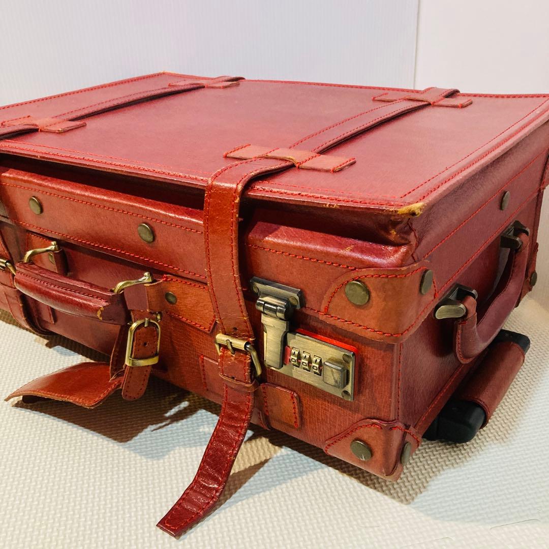 【良品】#648 Eurasia 豚革 レザー スーツケース レッド