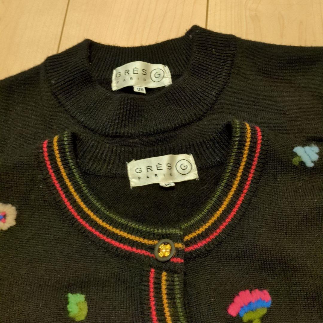 『グレ』花柄刺繍ニットセットアップ（カーディガン＋ワンピース）レディース38（M