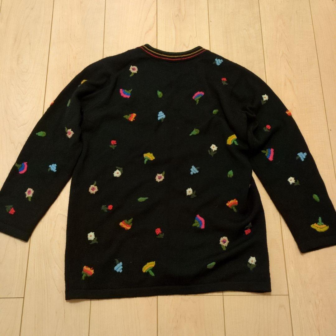 『グレ』花柄刺繍ニットセットアップ（カーディガン＋ワンピース）レディース38（M