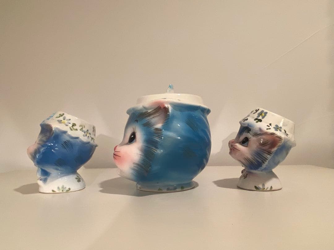 アメリカンヴィンテージ　猫　陶器製シュガーポットと塩入れセット