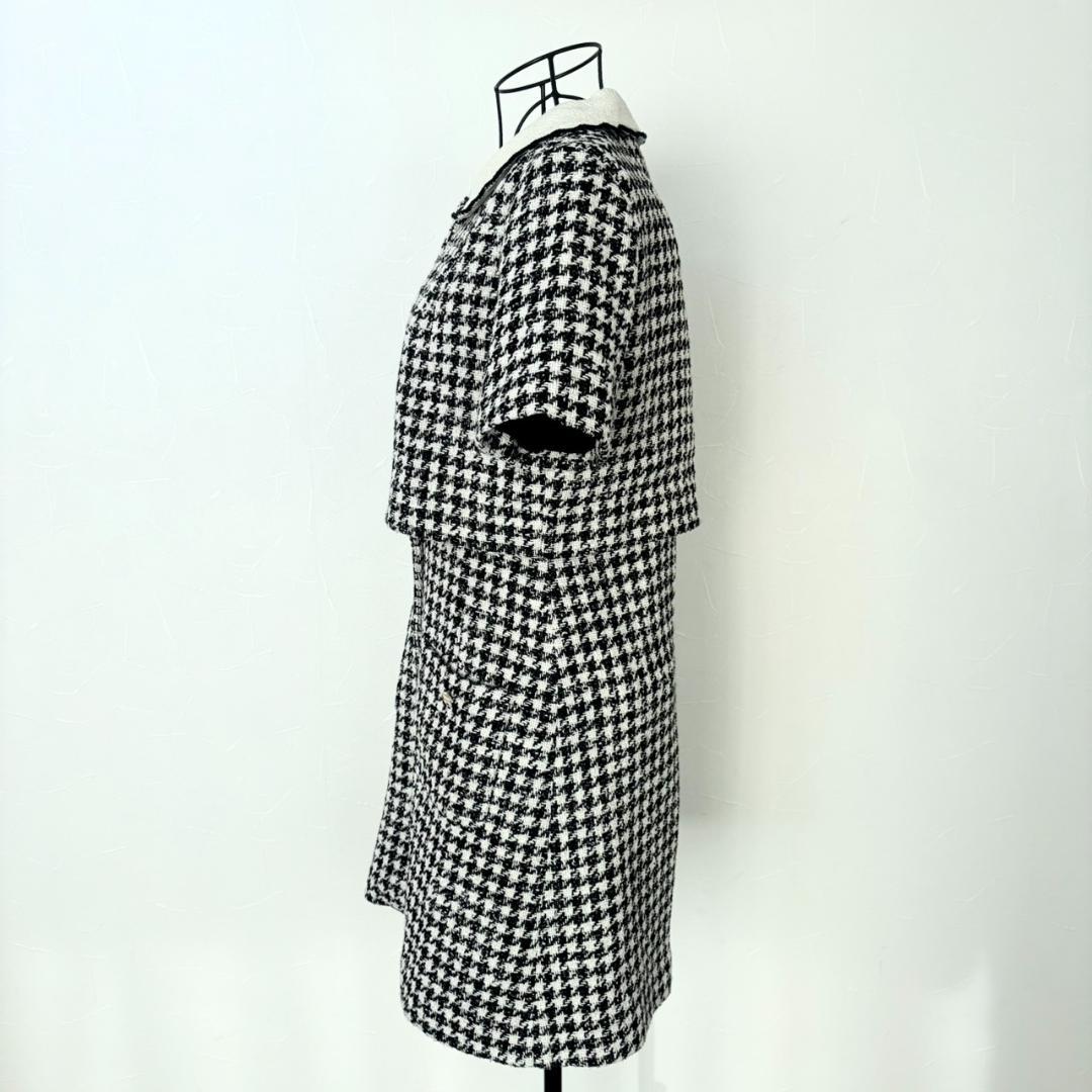 美品 SANDRO サンドロ 千鳥格子 白襟 ワンピース M ハウンドトゥース