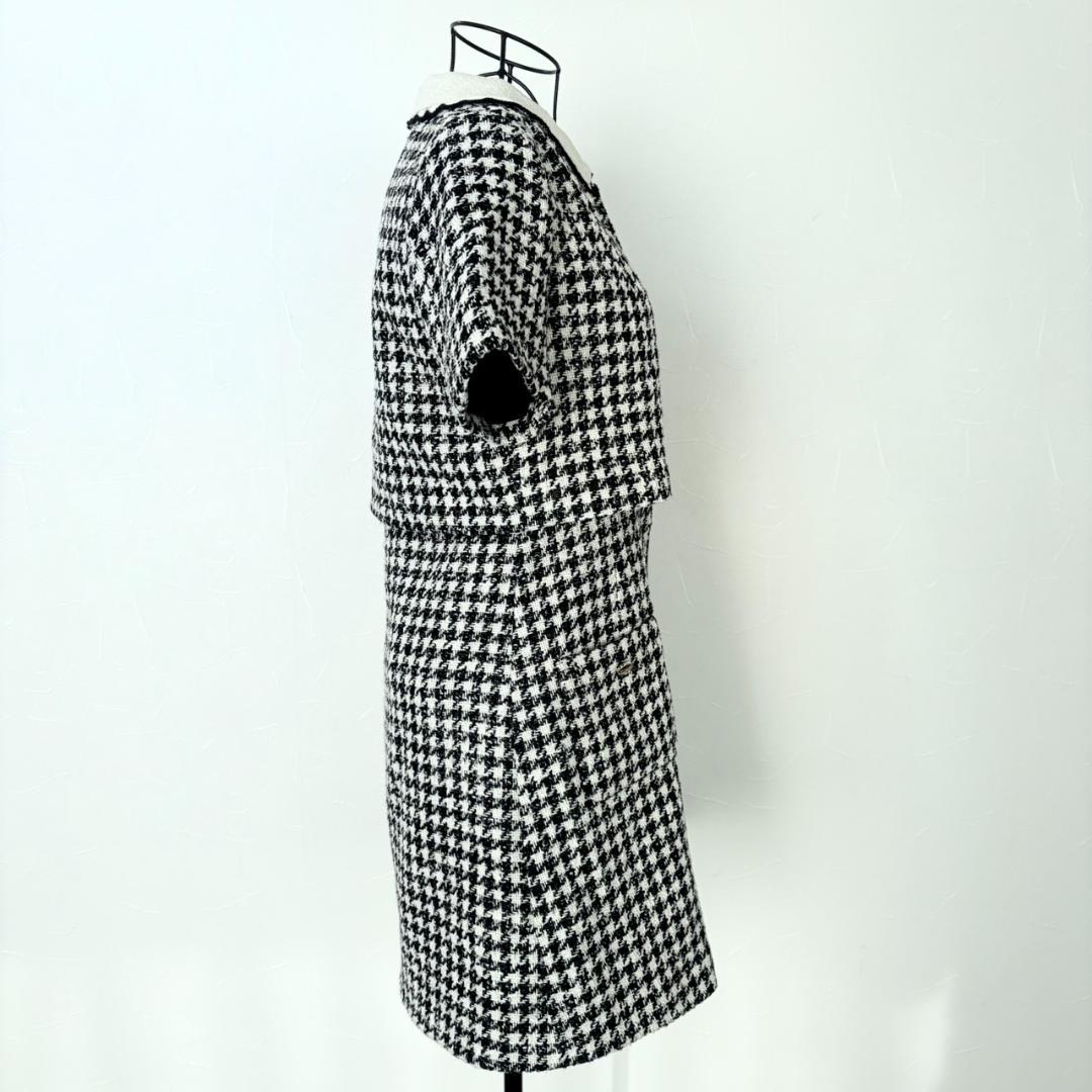 美品 SANDRO サンドロ 千鳥格子 白襟 ワンピース M ハウンドトゥース