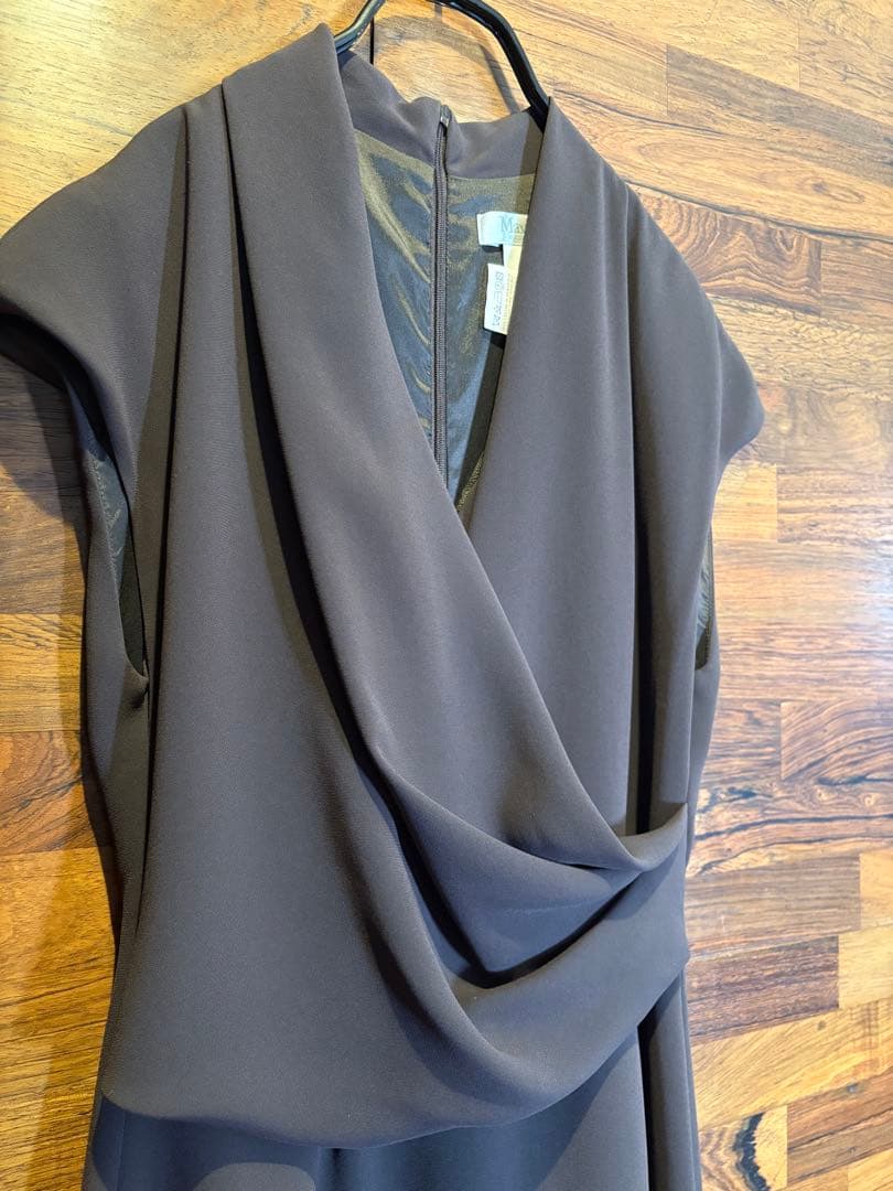 マックスマーラ　ワンピース　カシュクール　ドレープ　茶　Max Mara　白タグ