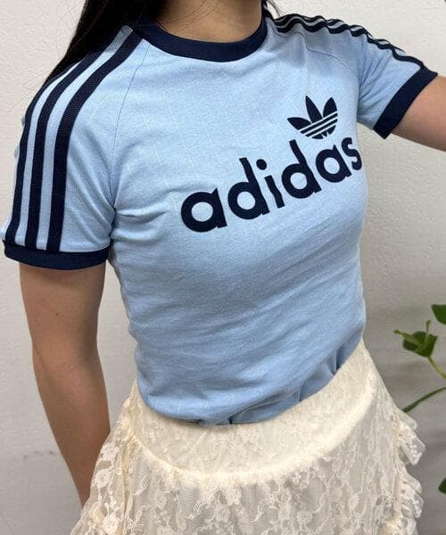 ADIDAS Tシャツ Lサイズ リニア グラフィック ブルー 夏コーデ