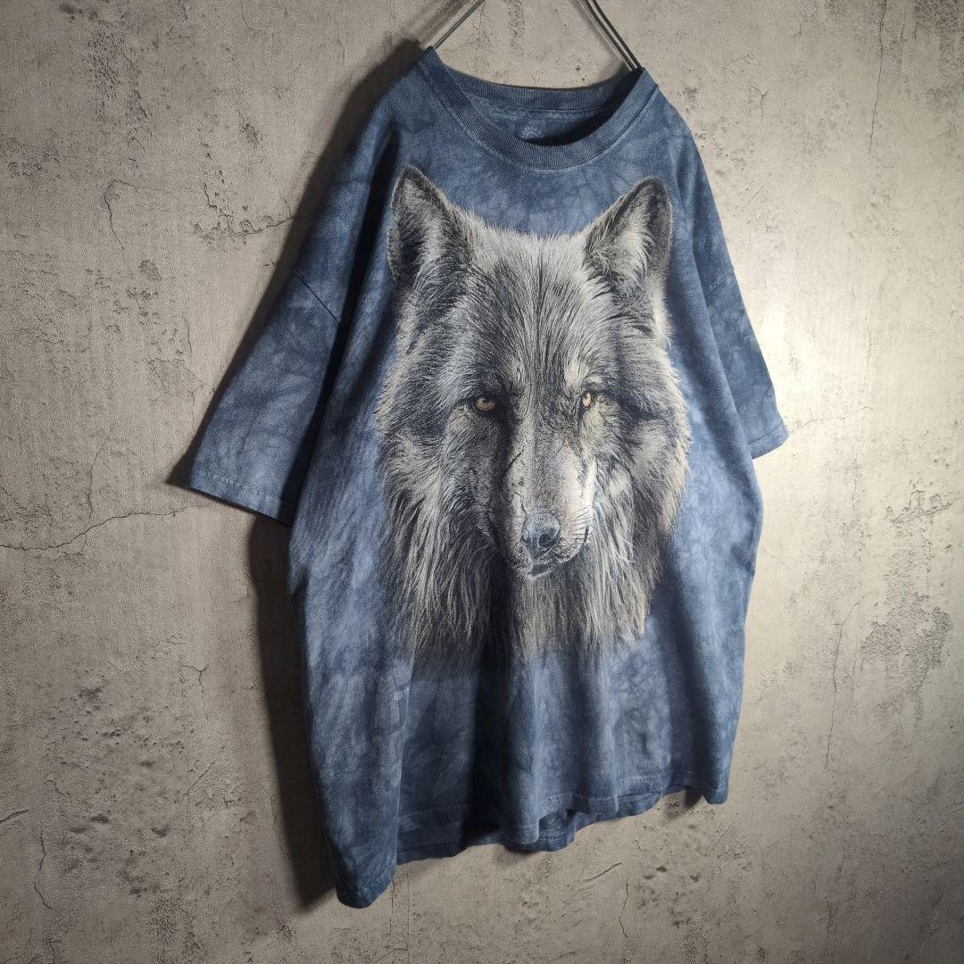 THE MOUNTAIN 狼 ビッグプリント タイダイTシャツ XL ブルー 青