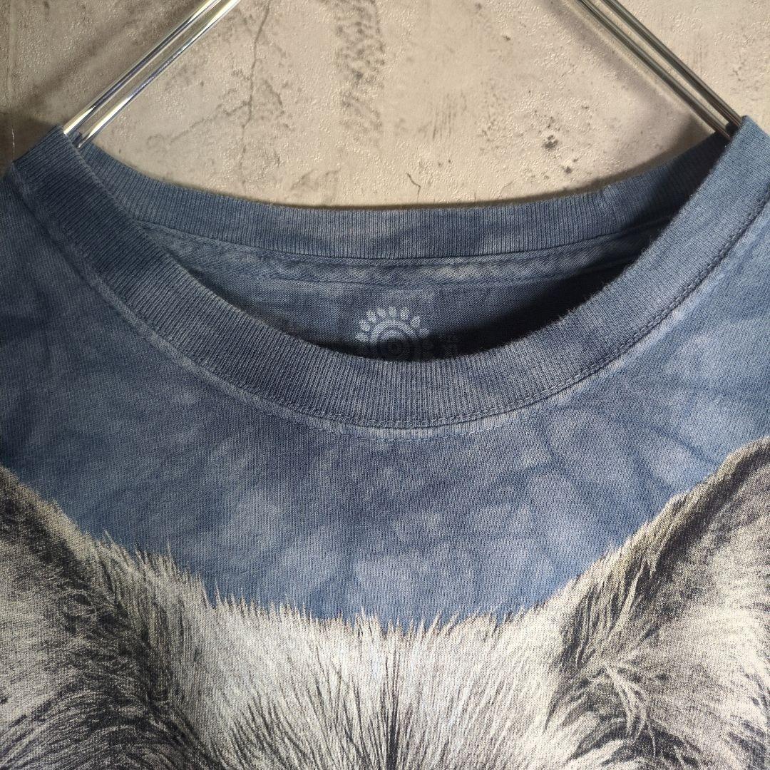 THE MOUNTAIN 狼 ビッグプリント タイダイTシャツ XL ブルー 青