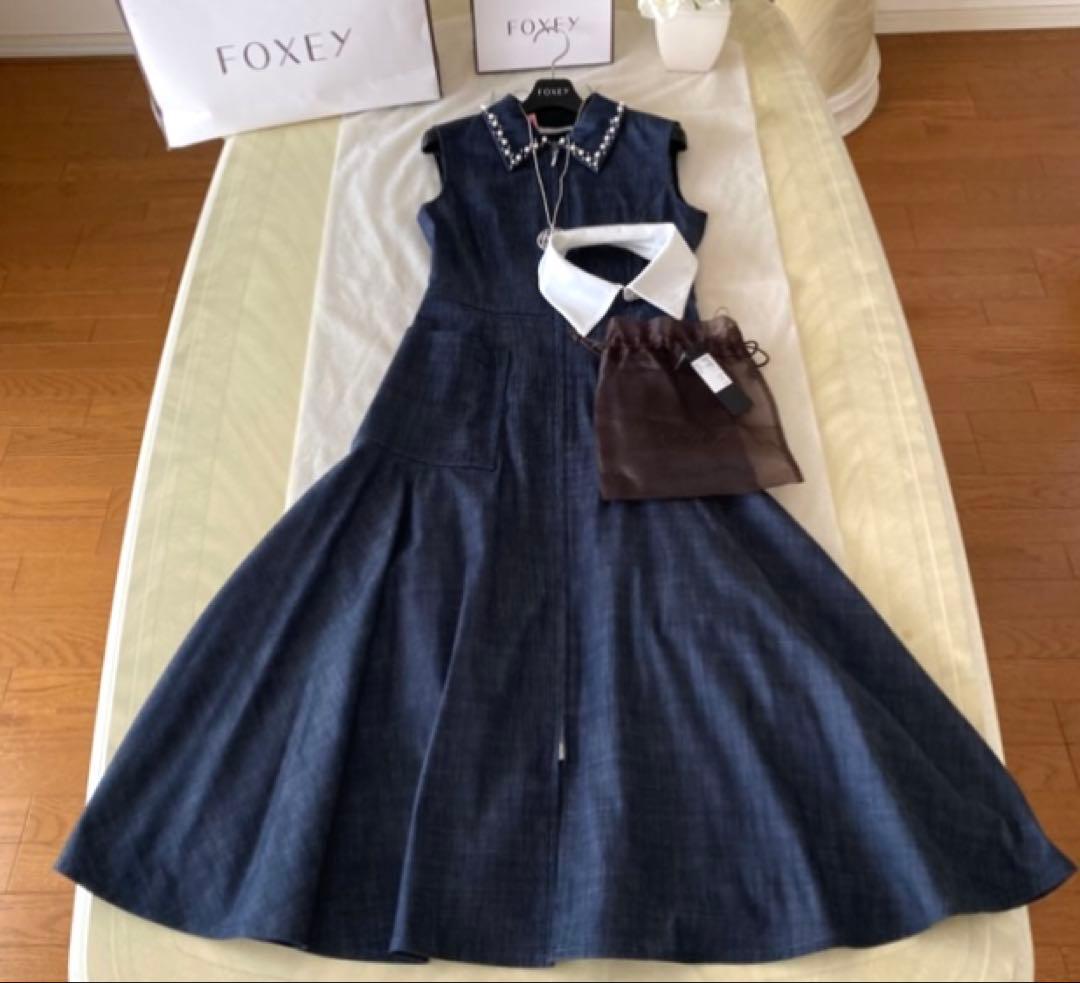 フォクシー Mylene 3way パール襟 白襟 ワンピース