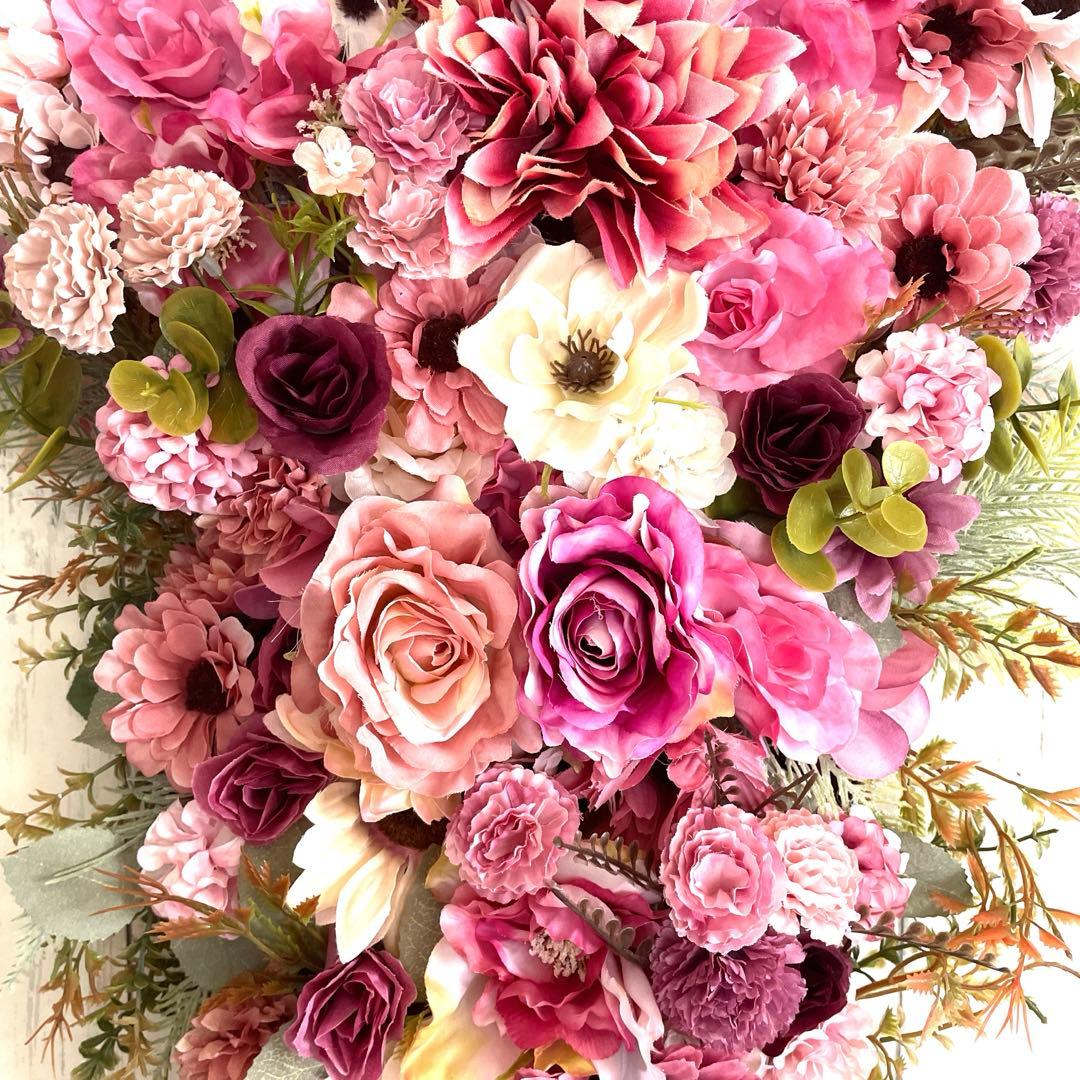 多色造花アレンジメント❣️大きなスワッグ風アレンジ❣️ひろりん❣️