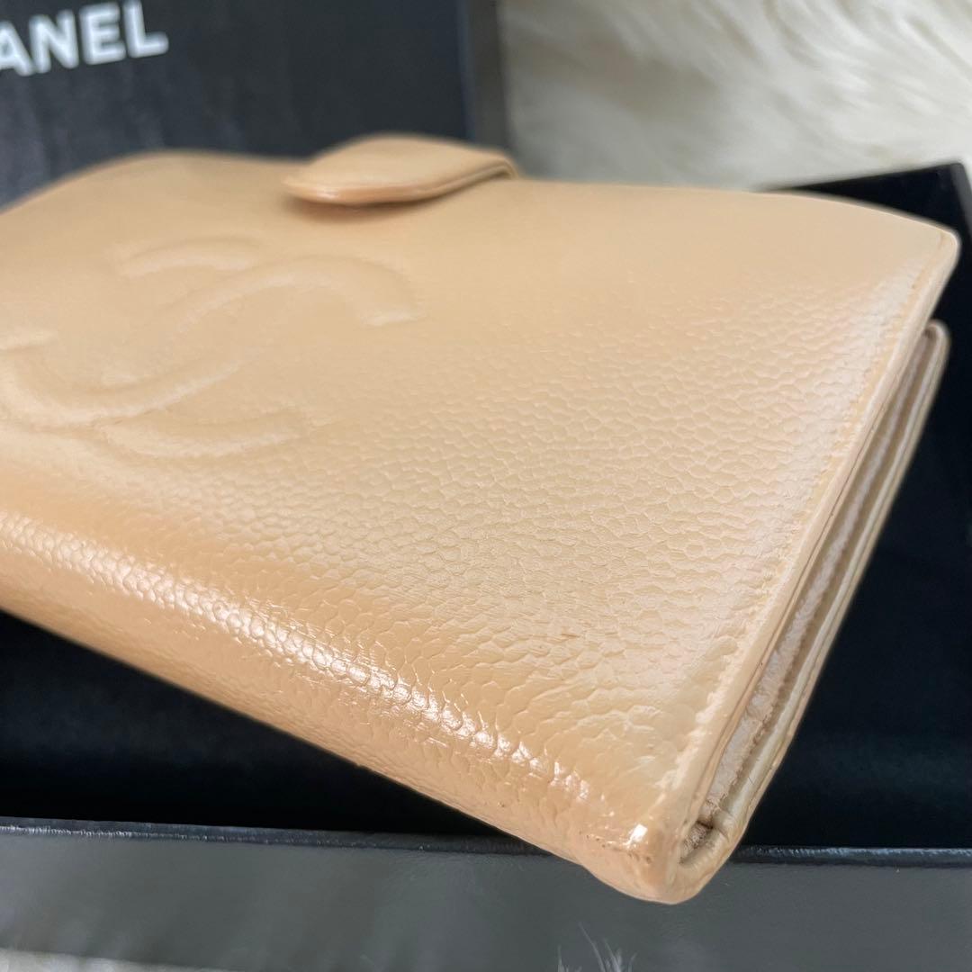 CHANEL シャネル レザー 二つ折り 長財布 ベージュ ココマーク がま口