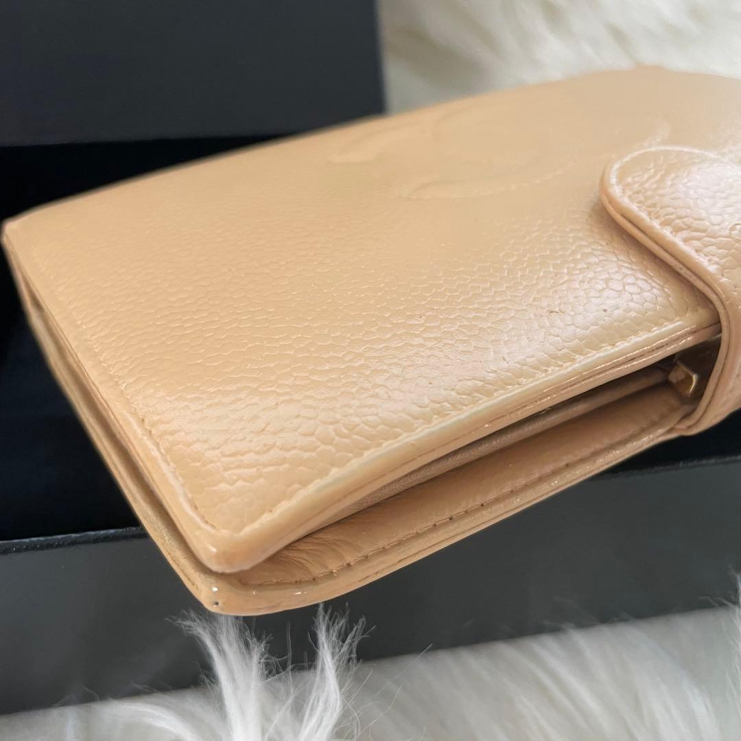 CHANEL シャネル レザー 二つ折り 長財布 ベージュ ココマーク がま口