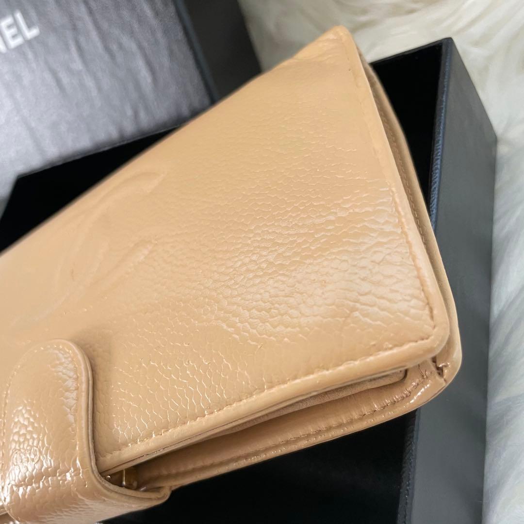 CHANEL シャネル レザー 二つ折り 長財布 ベージュ ココマーク がま口