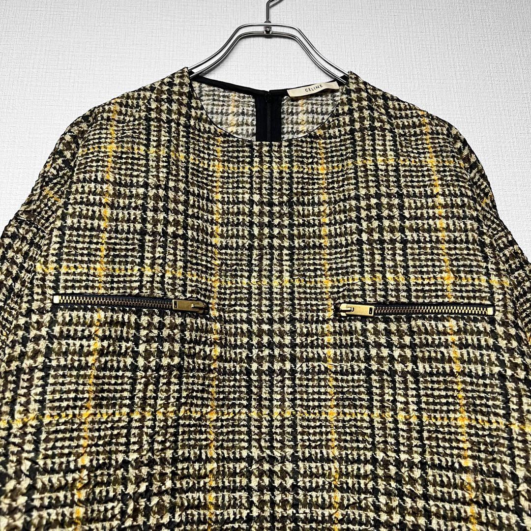 CELINE セリーヌ フィービー期 シワ加工 シルクワンピース チェック 38