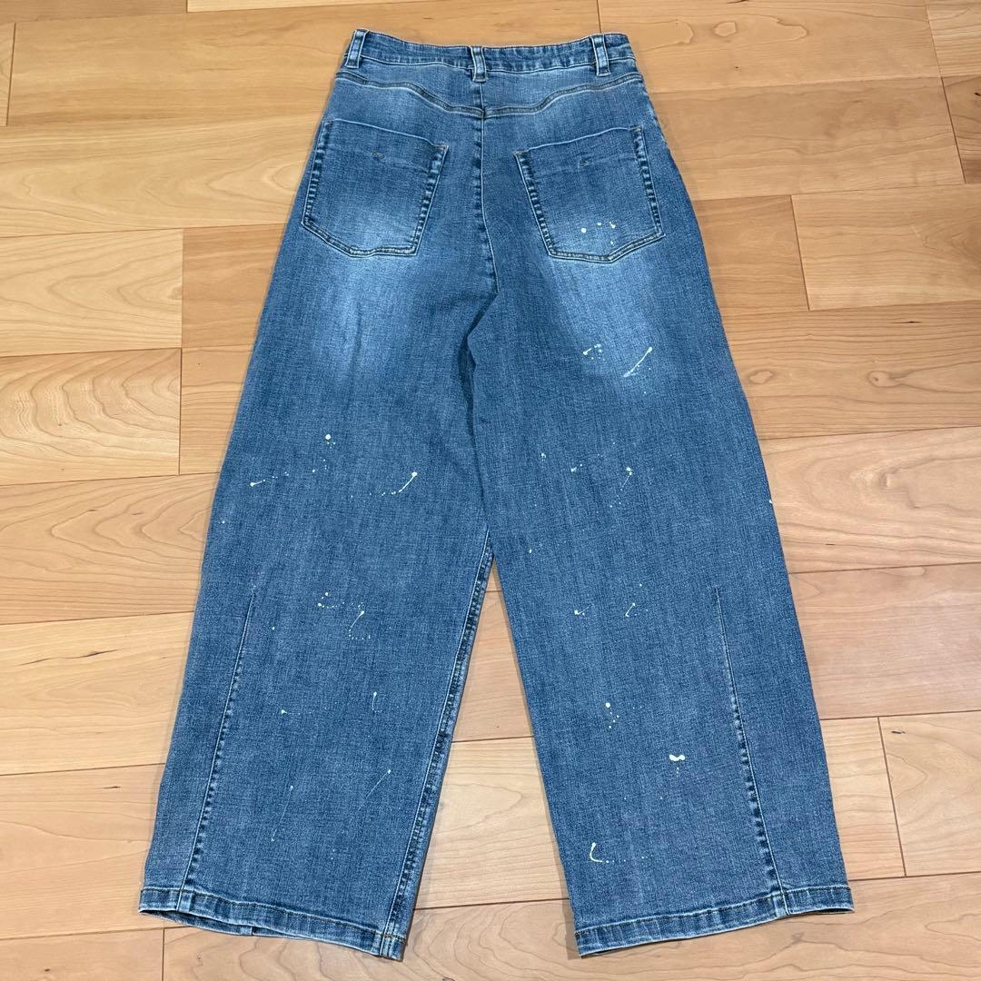 【ayane】ペイント加工バレルレッグパンツ 36サイズ　ブリーチ