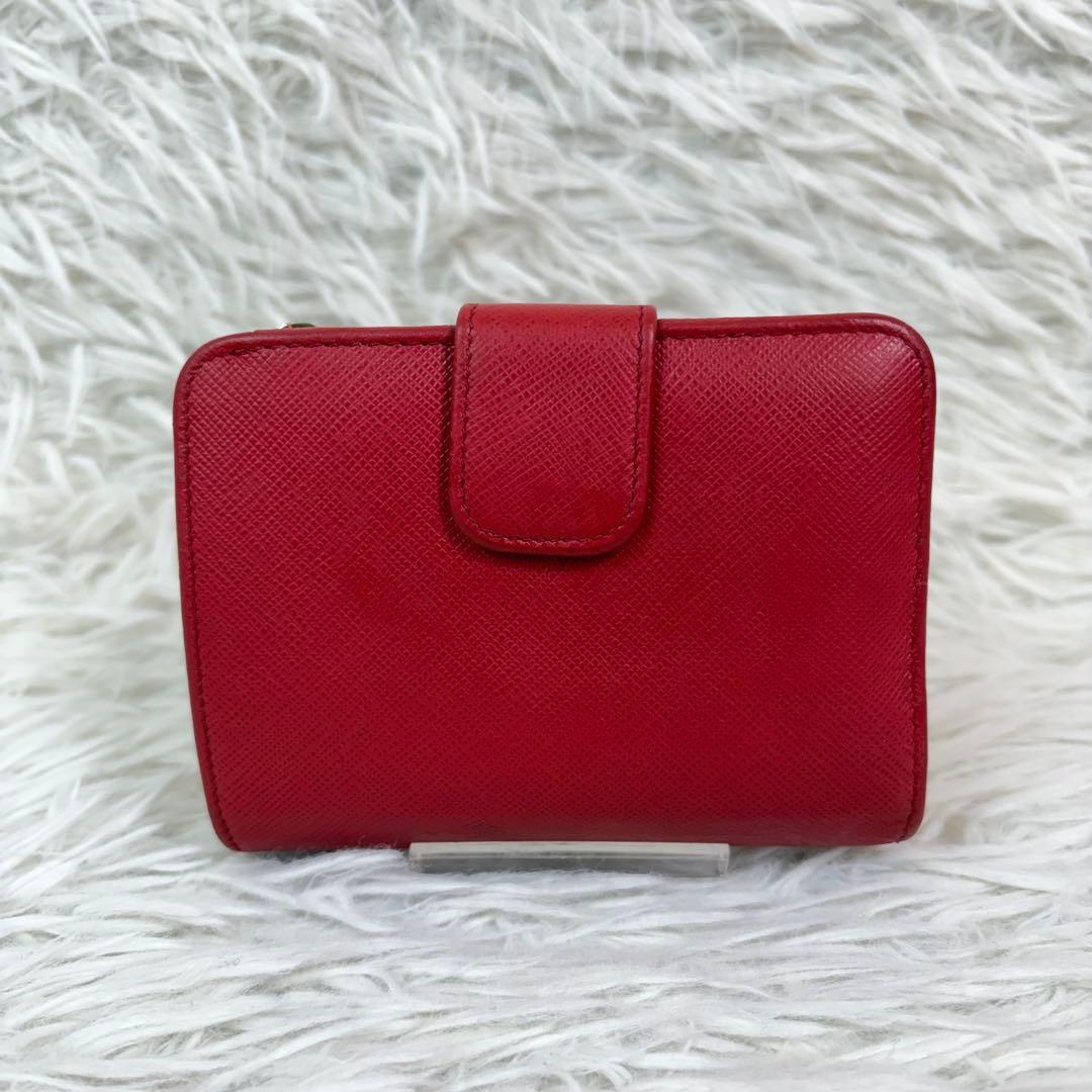 美品✨PRADA プラダ 二つ折り財布 サフィアーノレザー レッド／赤