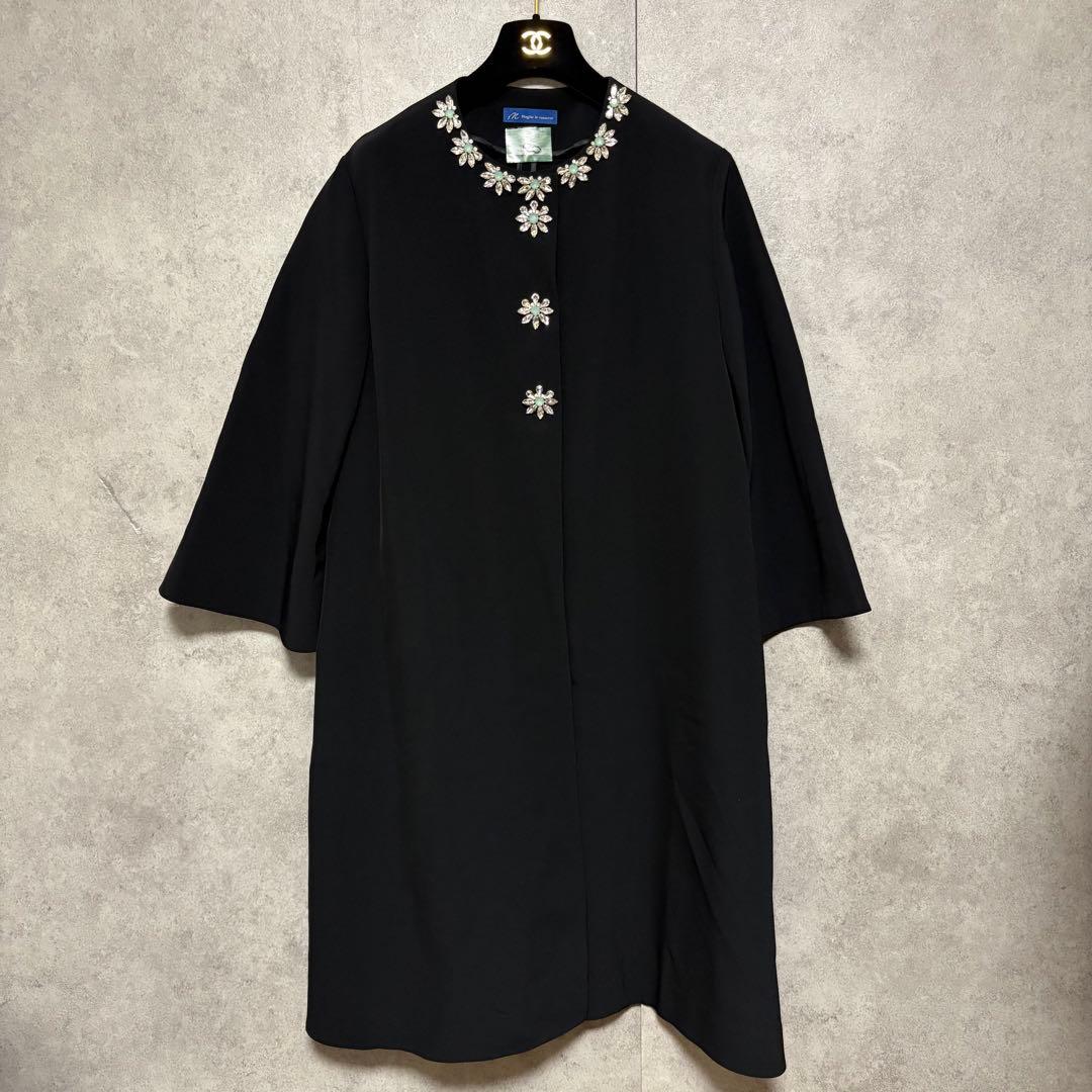 美品✨マーリエルカセット ビジュー　ノーカラーコート ブラック 13号 卒業式