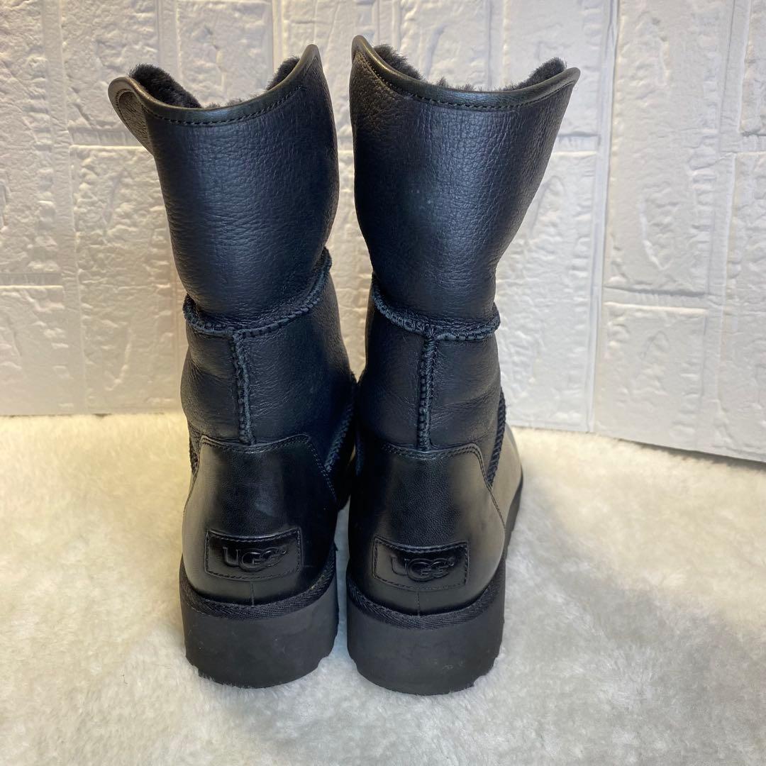 UGG フロントジップ ブーツ 23.5cm ブラック ムートン レザー 裏ボア