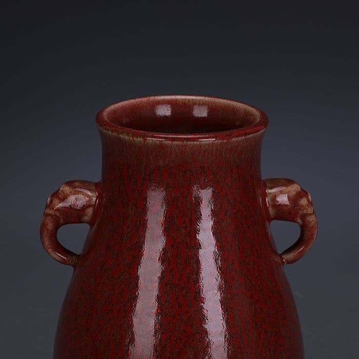 紅美人酔釉双耳福筒瓶  現代工芸品  美術品 置物