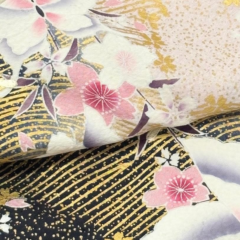 ゆりのはな　超トール　本振袖　金彩友禅　ボカシ染め　蝶・桜・流水　正絹　C601