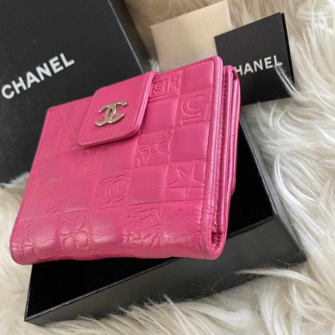 シャネル CHANEL 二つ折り 財布 アイコンライン ココマーク ピンク