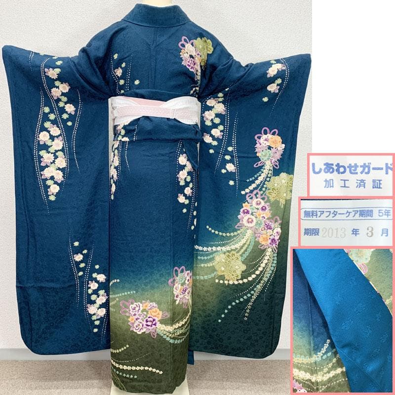 504z8☆振袖 身幅広め 金駒刺繍 金彩 地紋 古典柄☆美品 成人式 結婚式