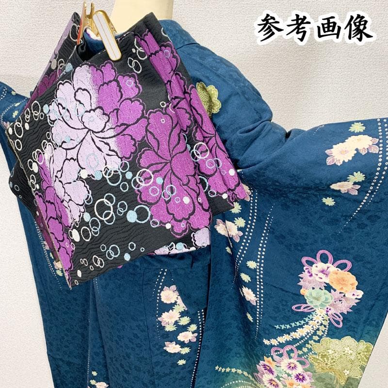 504z8☆振袖 身幅広め 金駒刺繍 金彩 地紋 古典柄☆美品 成人式 結婚式
