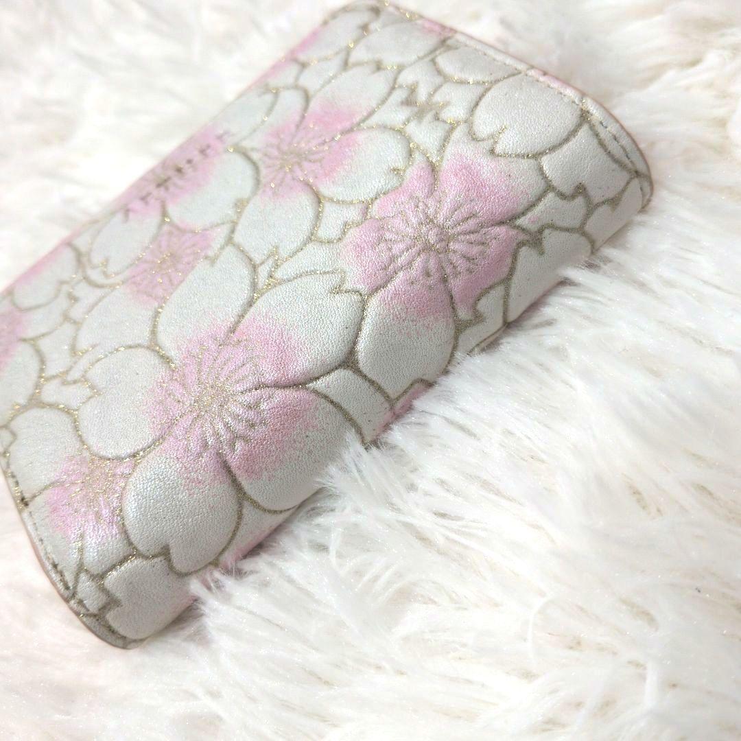 未使用級✨エーテル イタリア製レザー サクラ 桜 2つ折り財布 がま口