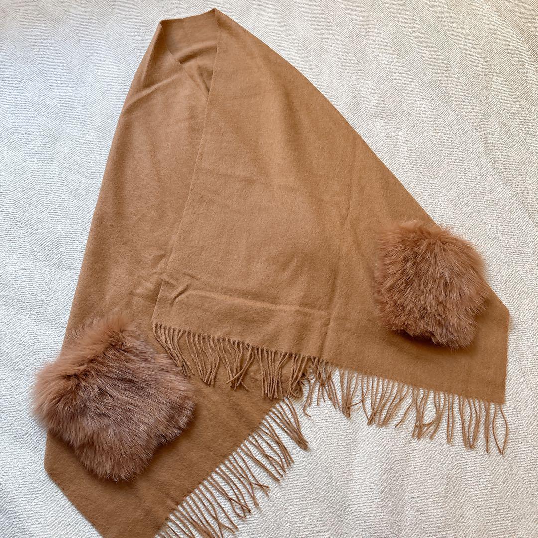 ANAYI アナイ　ウールカシミヤ　FOXファー付き　ストール　ベージュ