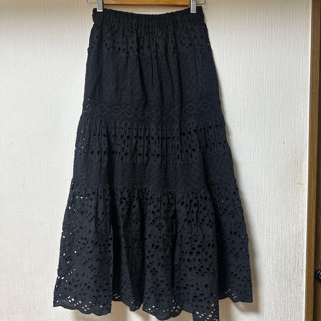 IENA コットンレースティアードスカート ブラック38 イエナ