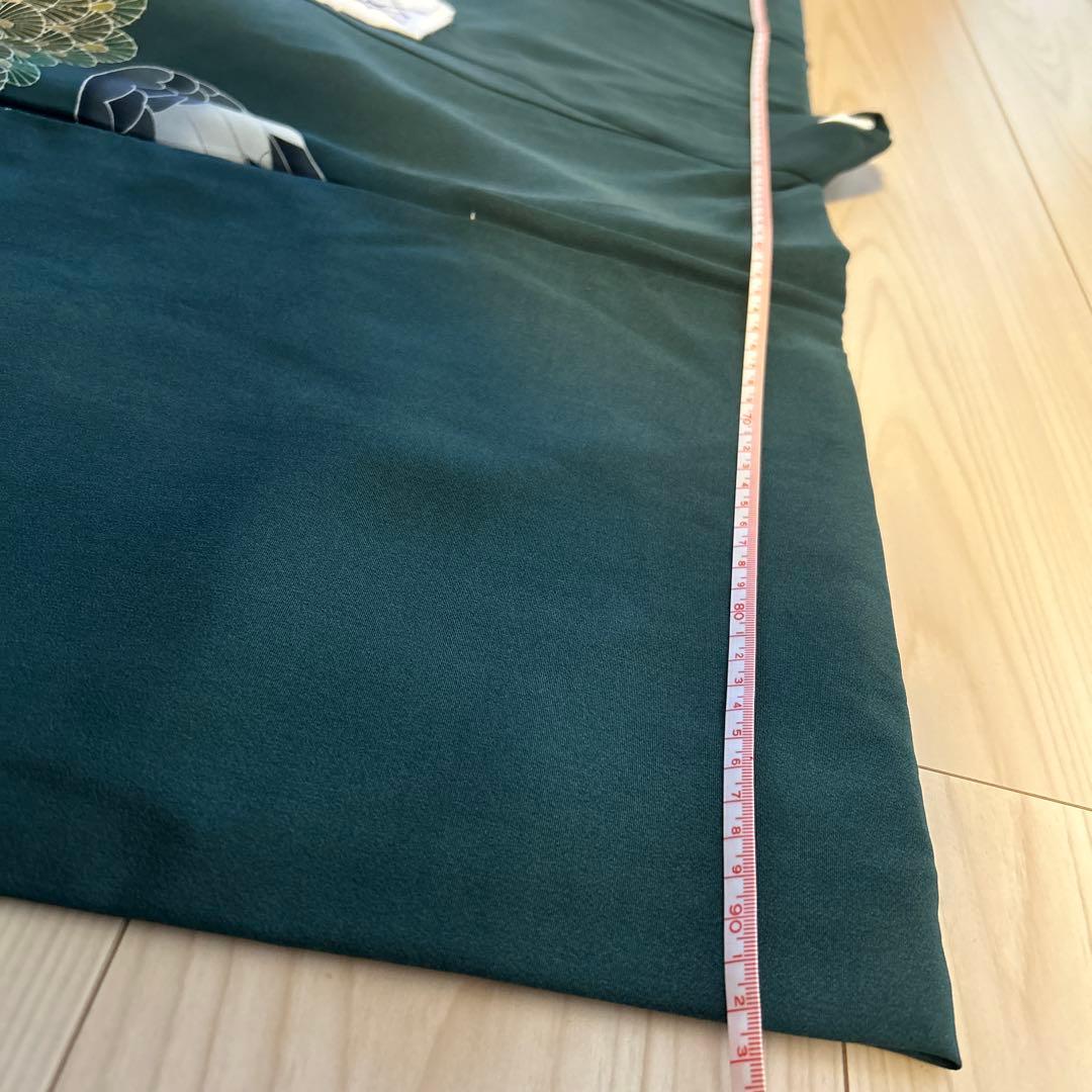 つむ鷹と松の柄 ダークグリーン着物