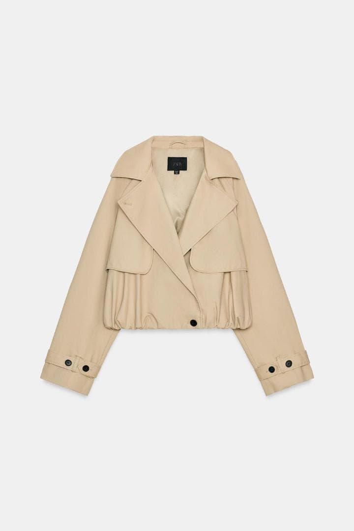 新品⭐ ZARA ショートバルーントレンチコート コムギ色 L