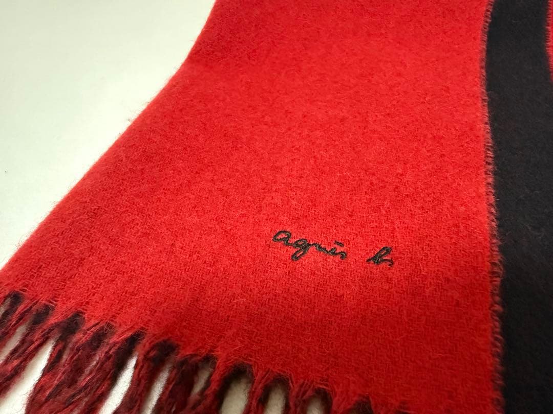 agnès b. 赤黒フリンジマフラー 新品未使用