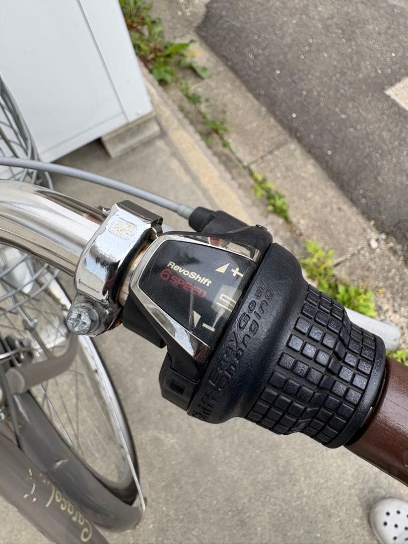 シティサイクル グレー 26インチ LEDオートライト ６段シフト