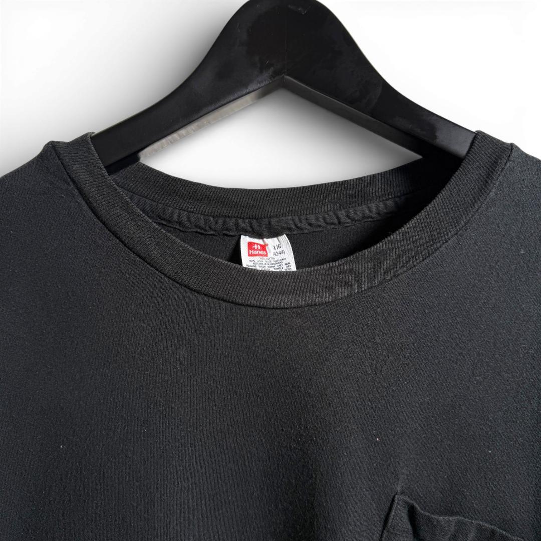 古着 90s USA製 Hanes 無地 Tシャツ 黒 ブラック L F06