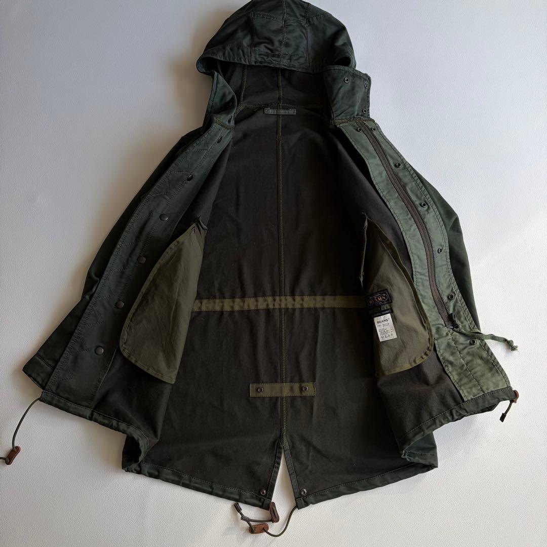 BEAMS +　モッズコート　カーキ　2way　フード　ドロスト　ジャケット