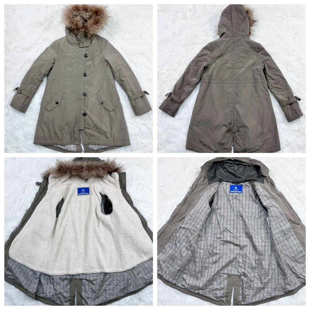 極美品　バーバリーブルーレーベル　モッズコート　ラクーンファー　ライナー　38