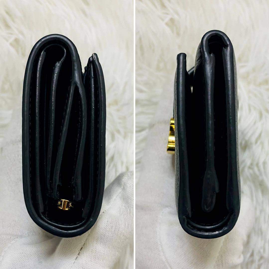 極美✨CELINE 三つ折り財布 ストラップ トリオンフ レザー ブラック