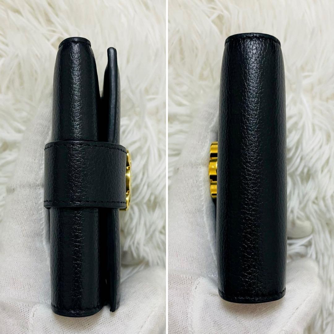 極美✨CELINE 三つ折り財布 ストラップ トリオンフ レザー ブラック